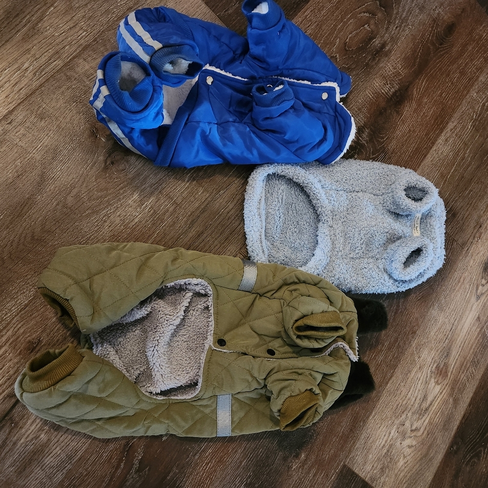 3pc Blue and Green Dog Jackets with Vest